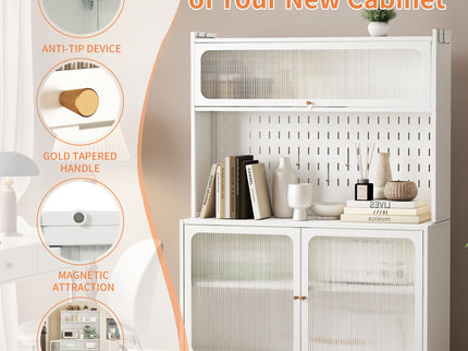 Contemporary Kitchen Pantry Cabinet With Glass Doors, Adjustable Shelves, Steel - Brushed Nickel