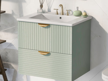 Modern Wall-Mounted Bathroom Vanity With 2 Drawers, Ideal For Small Bathrooms - Green