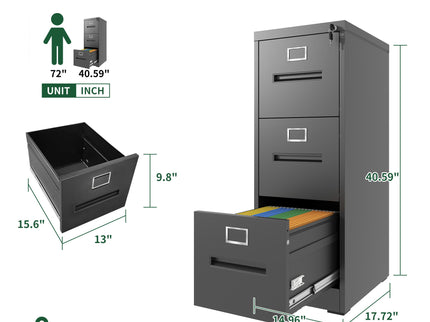 Premium Drawer File Cabinet With Lock, Metal Vertical Design, A4 Legal / Letter Size