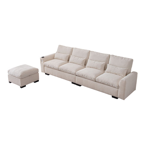 Modern Modular L Shaped Sofa Couch Reversible Ottoman With Storage Removable And Washable Cushions Sofa With USB Ports & Cup Holder For Living Room