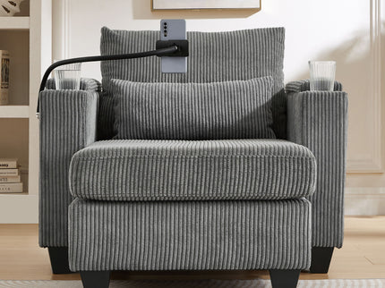 Convertible Chaise Lounge Sofa Chair With USB Ports, Cup Holders, Phone Holder And Storage