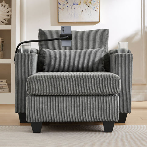 Convertible Chaise Lounge Sofa Chair With USB Ports, Cup Holders, Phone Holder And Storage
