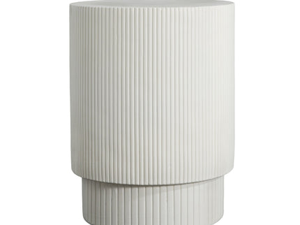 Handmade Side Table With Ribbed Design For Indoor And Outdoor Use - White