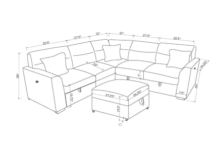 Emiliano - Sectional Sofa With 3 Pillows And Storage Ottoman - Nickel