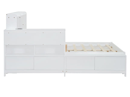 Platform Bed With Multi Functional Storage Space, Nightstand, 2 Drawers, USB Ports And Desk