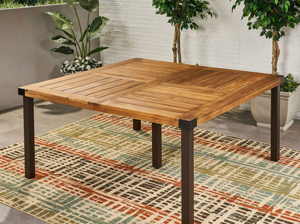 Lankershim - Modern Industrial Dining Table With Acacia Wood Slat Design - Teak
