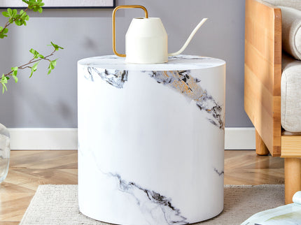 Elegant Cylindrical Table With Patterned Design For Versatile Use - White