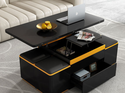 Lift Top Coffee Table With 4 Storage Stools