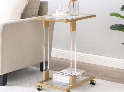 Side Table, Sofa Table, Glass Top C Shape Square Table With Metal Base For Living Room, Bedroom, Balcony Home And Office