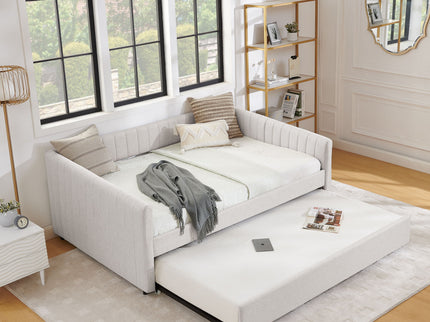 Upholstered Daybed With Trundle With Vertical Stripes