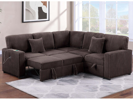 Convertible Sectional Upholstered Sleeper Sofa With Storage Chaise