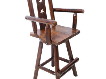 Rustic Tall Bistro Chair Decorative Star Backrest And Footrest, Fir Wood, 4 Foot - Brown