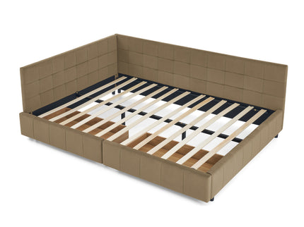 Mid-Century Storage Upholstered Tufted Bed Frame With Backrest And Armrests
