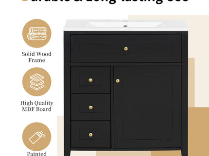 Modern Bathroom Vanity With Sink, 3 Drawers And Adjustable Shelf