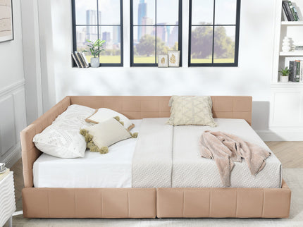 Mid-Century Storage Upholstered Tufted Bed Frame With Backrest And Armrests