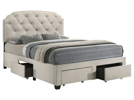 4 Drawer Upholstered Storage Bed With Button Tufting