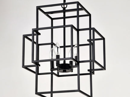 4 Light Metal Lantern Tiered Pendant Hanging Light Fixtures, Industrial Farmhouse Adjustable Height Chandeliers For Dining Room Hallway Foyer Entryway (E12 Bulbs Not Included)
