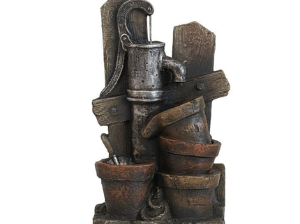 Water Fountain With Antique Water Pump Design And LED Light - Brown / Gray