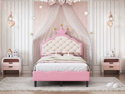 Lovely Crown Fantasy Princess Bed With Tufted Headboard