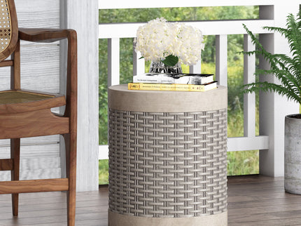 Outdoor Lightweight End Table Round Concrete Outdoor Side Table - Natural