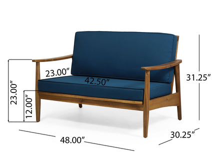 Outdoor Acacia Wood Loveseat Set With Coffee Table