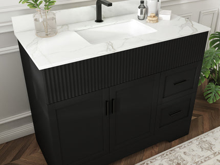 Bathroom Vanity Set, Fluted Cabinet, Soft Close Doors, Single Faucet Hole, Sink Included - Black