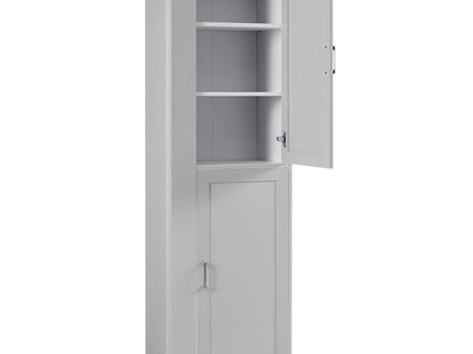 Tall Freestanding Bathroom Storage Cabinet With Adjustable Shelves And Side Hooks