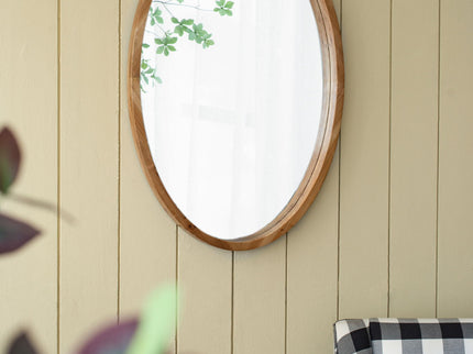 Oval Wall Mirror With Wood Frame, Farmhouse Wood Mirror For Bathroom Entryway Console Lean Against Wall - Brown