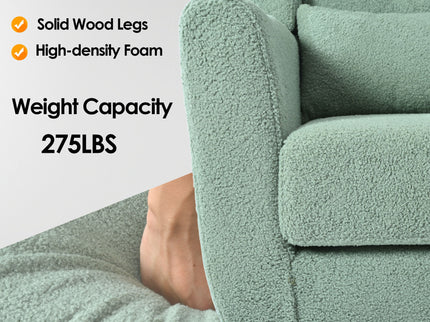 Modern Accent Chair, Teddy Fabric Living Room Chairs Comfy Reading Chair, Mid Century Accent Chair, Lounge Arm Chairs Armchair For Living Room Bedroom - Light Green