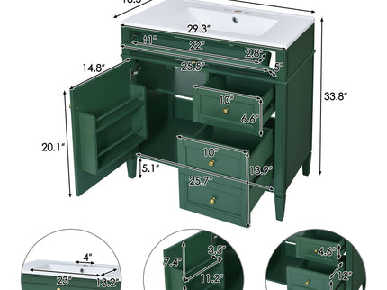 Bathroom Vanity With Top Sink, 2 Doors And 3 Drawers, Freestanding Set With Mirror Cabinet