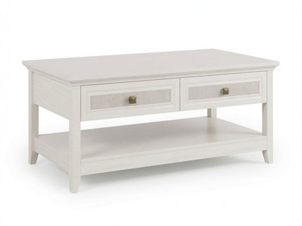 Coffee Table With Drawers & Storage Shelf - White