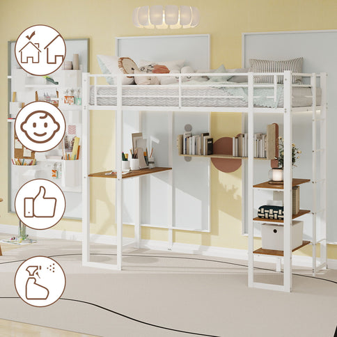 Bunk Bed With L-Shaped Desk And Dual Side Stairs