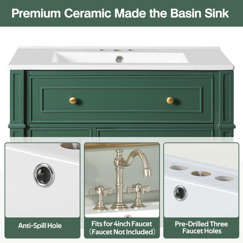 Bathroom Vanity Cabinet With Sink, Soft Close Doors With Door Organizer