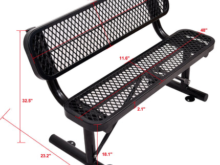 6' Outdoor Steel Bench With Backrest