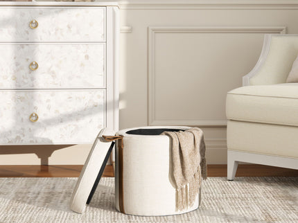 Brandy - Round Upholstered Storage Ottoman With Accent