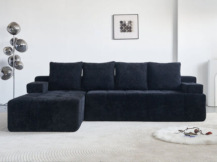 L - Shaped Sectional Sofa With Side Pockets, Wireless Charging, USB Ports, Cup Holder, Bluetooth Speaker, Reversible Lounge Chaise - Black