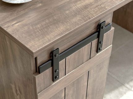 Home Office Desk Hazelnut One Cabinet Three Shelves Faux Barn Door On Metal Euro Hinges Modesty Panel - Light Brown