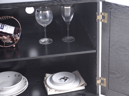 Sideboard Cabinet With Mirrored Doors, Adjustable Shelf, Metal Handles