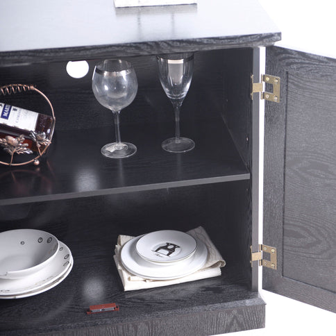 Sideboard Cabinet With Mirrored Doors, Adjustable Shelf, Metal Handles