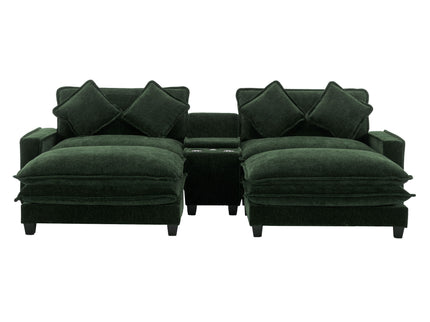 Sectional Sofa Upholstered Sofa With Two Removable Ottoman, Two USB Ports, Two Cup Holders And Large Storage Box For Living Room