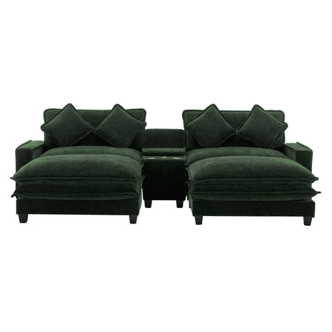 Sectional Sofa Upholstered Sofa With Two Removable Ottoman, Two USB Ports, Two Cup Holders And Large Storage Box For Living Room