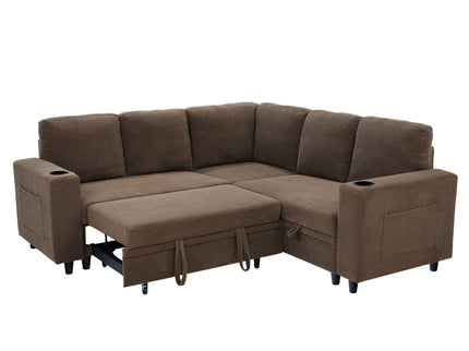 Upholstered L - Shape Sectional Sofa Bed With Pull Out Sleeper And Storage