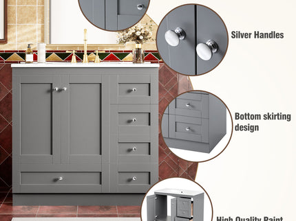 Shaker Free Standing Bathroom Vanity Cabinet With Sink, Soft Close Drawers, Soft Close Doors