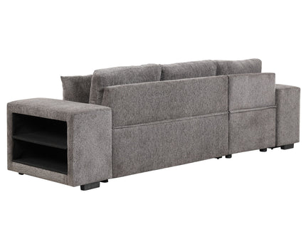 Modern L-Shape 3 Seat Reversible Sectional Couch, Pull Out Sleeper Sofa With Storage Chaise And 2 Stools For Living Room Furniture Set