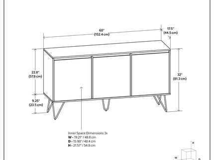 Hunter - 3 Door Sideboard Buffet With Hairpin Legs - Natural