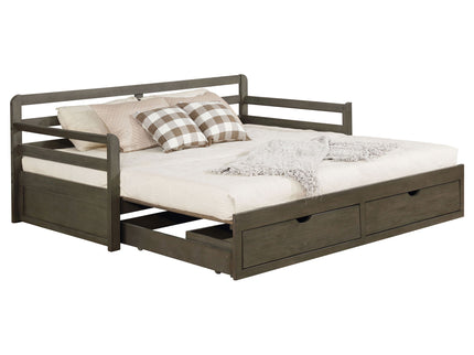 Twin Long 2 Drawer Daybed With Extendable Trundle, Storage Drawers, Fits Standard Mattress - Gray