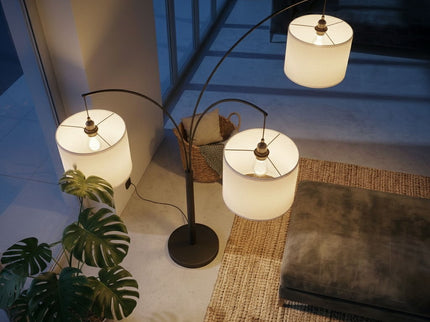 Royal - 3 Arm Arc Floor Lamp, Oil Rubbed Bonze With Linen Shade, 4 Way Rotary Switch - Oil-Rubbed Bronze