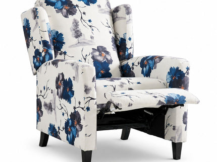 Wingback Recliner Chair With Padded Arms - Blue