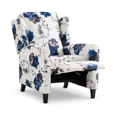 Wingback Recliner Chair With Padded Arms - Blue