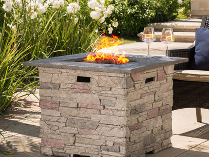 Classic Design Square Fire Pit With Top And 40, 000 Btu Heat Output - Stone Gray